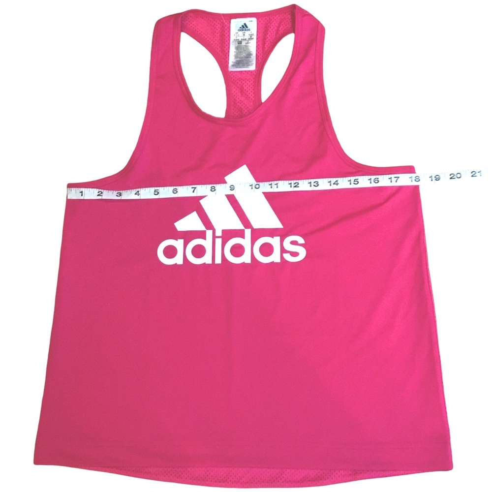 NWT Adidas Racerback Tank Front Logo Mesh Back Hot Pink Women’s Medium - Picture 3 of 10